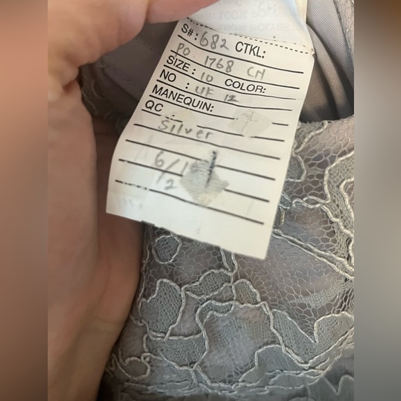 MoriLee bridesmaid/prom full length dress, lace bodice, strapless, chiffon skirt - Picture 8 of 9